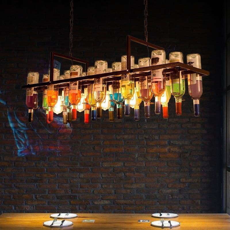 Vintage Industrial Iron Art Glass Lamp Wine Bottle Decoration Restaurant Barbershop Creative Personality Bar Hanging Light