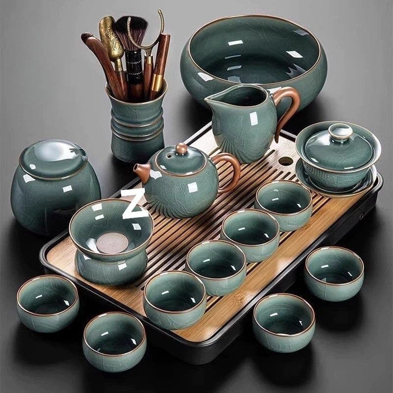 2025 New Style Ge Kiln Tea Set, Home Use Light Luxury High-End Complete Set for Brewing Tea, Kung Fu Teapot and Tea Cups