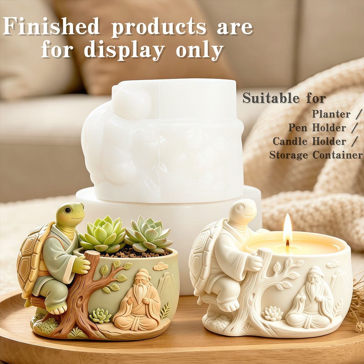 WT-QW0195 Ancient style old man meditating under the tree and turtle shaped candle cup silicone mold