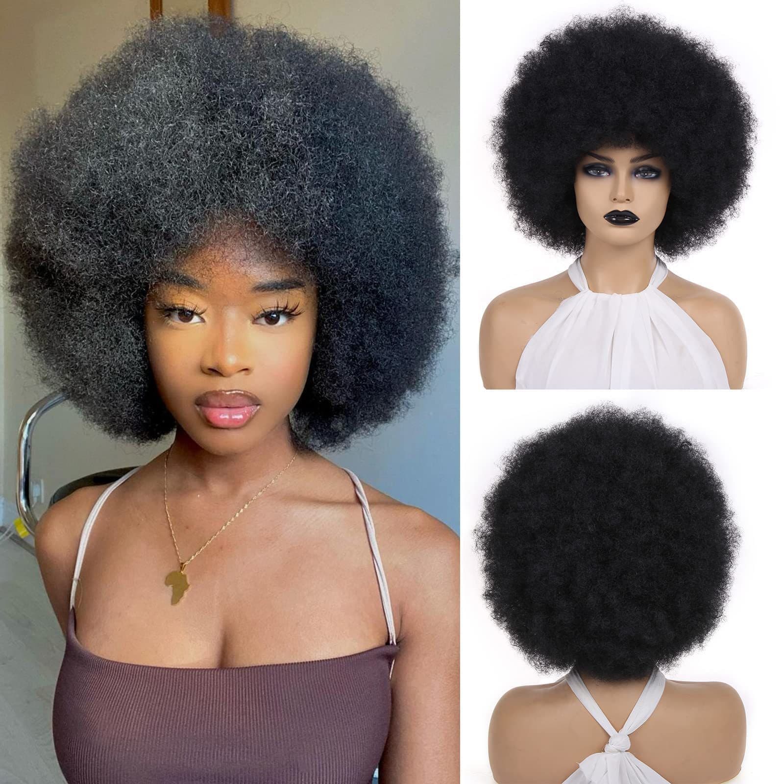 African Afro Wig Curly Short Voluminous Full Wig Synthetic High-Temperature Fiber Short Curly Hair Role Play Performance Natural
