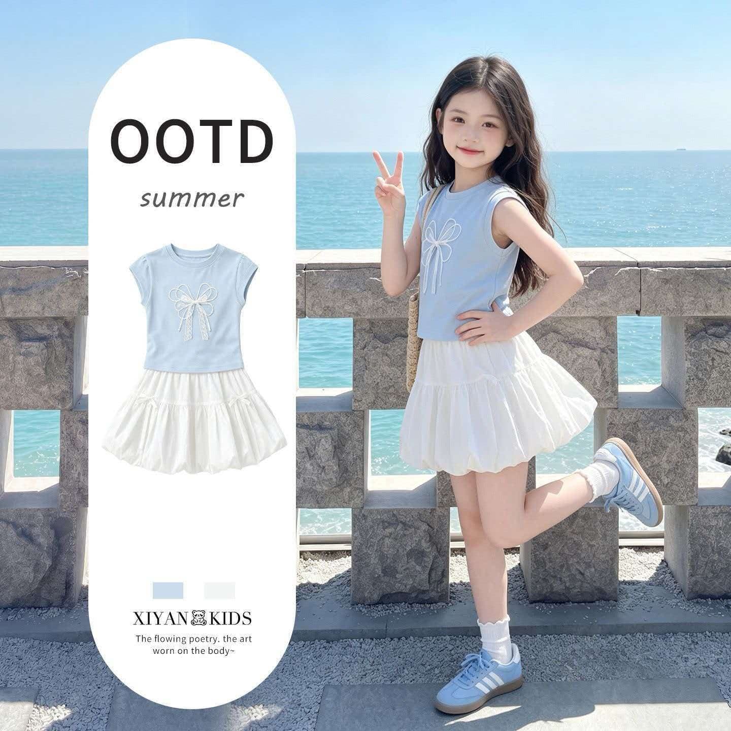 Girls Fashion Suits, Fashionable Skirts 2026 Super Hot Girls Huge Good-looking Skirts Children's Short-Sleeved Summer Clothes