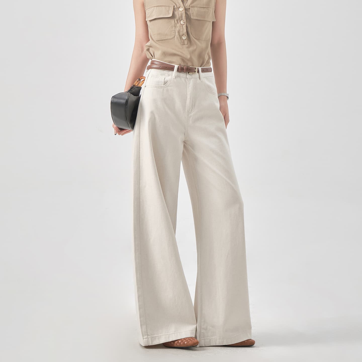 Lyocell Tencel Linen Wide-Leg Jeans for Women 2026 Summer Flowy Loose Fit Slimming Floor-Length Straight Pants
