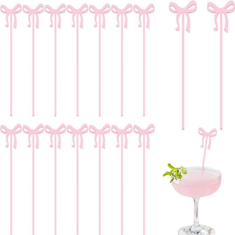 Cross-Border New Acrylic Beverage and Cocktail Stirring Sticks with Bow, Bar Party Gathering Drink Label Sticks