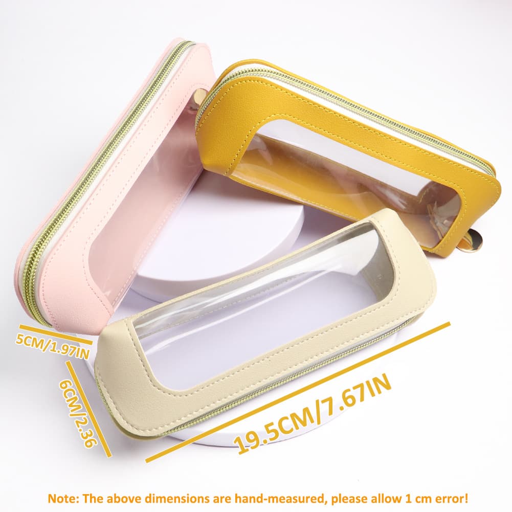 PVC Window Stationery Pencil Case for Men and Women, Transparent Student Simple Stationery Box, Lipstick Makeup Brush Storage Bag