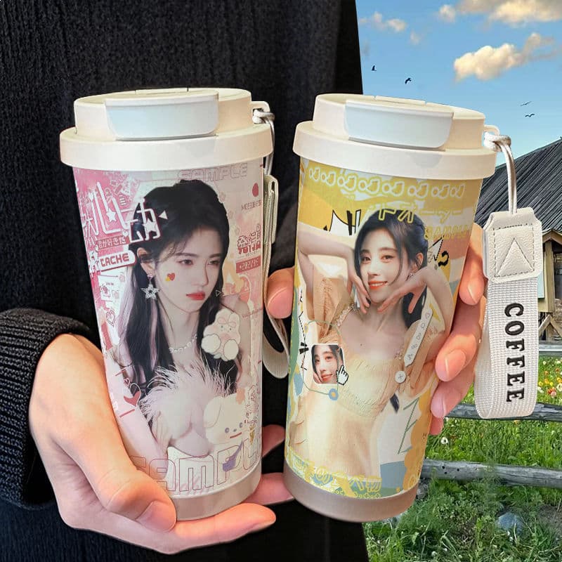 Ju Jingyi Cute Merchandise Insulated Cup Figure Merch High Appearance Value Girls Stainless Steel Student High Appearance Value Straw
