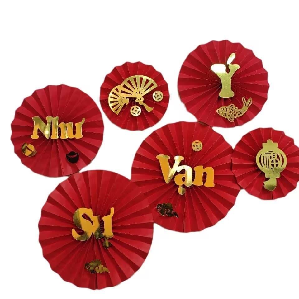 Cross-border Vietnamese popular foreign trade popular Chinese style pearl paper fan festive decorations wedding room Chinese paper
