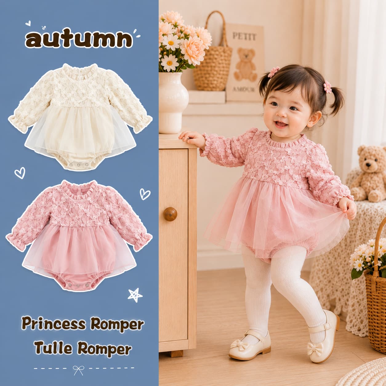 Baby Dress Spring Autumn Long Sleeve Girl Princess Tulle Dress Newborn Full Moon Birthday Party Dress Bodysuit Dress