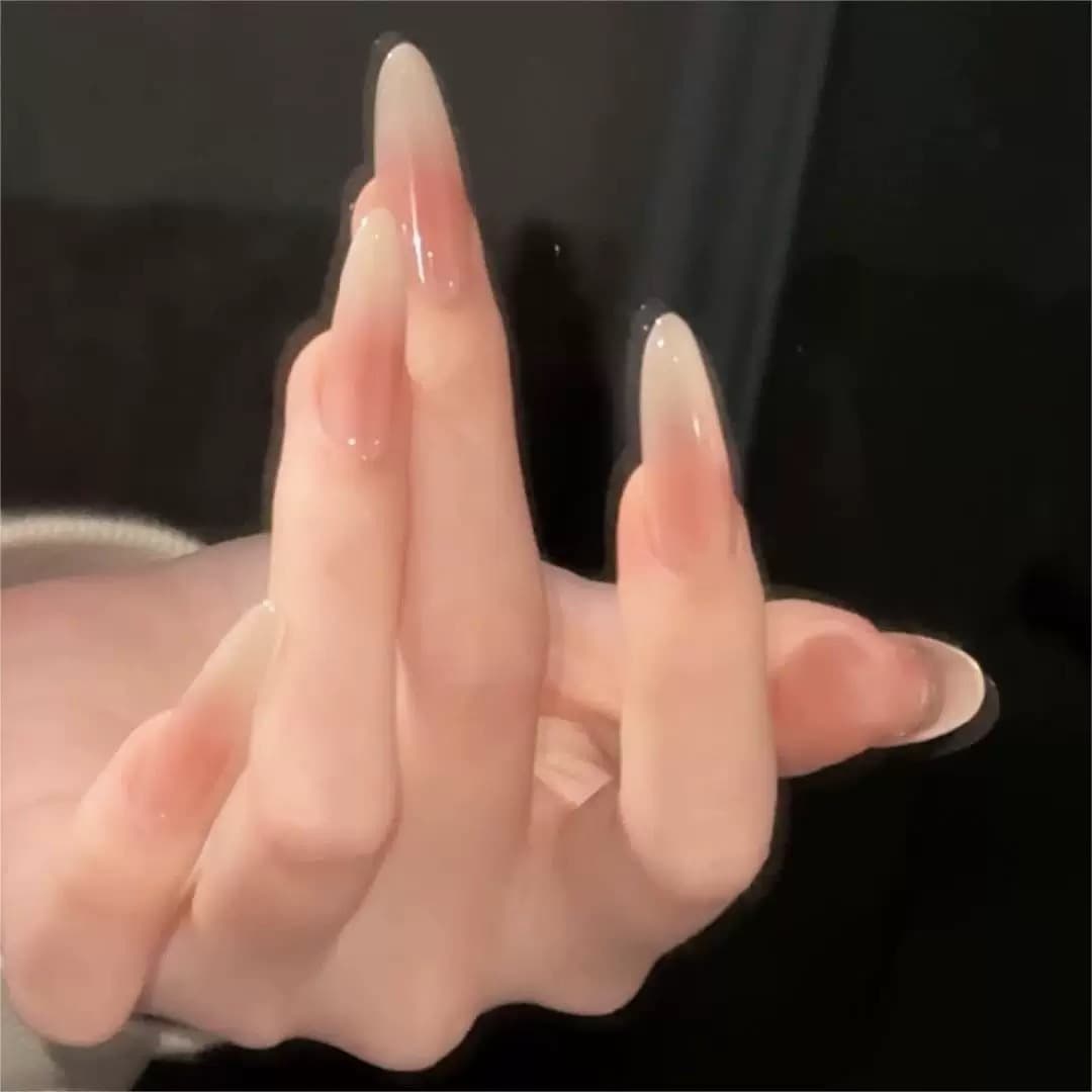 Handmade Press-On Nails Ombre Ice Transparent Nude Solid Color Bridal False Nail Tips Long-Lasting Removable