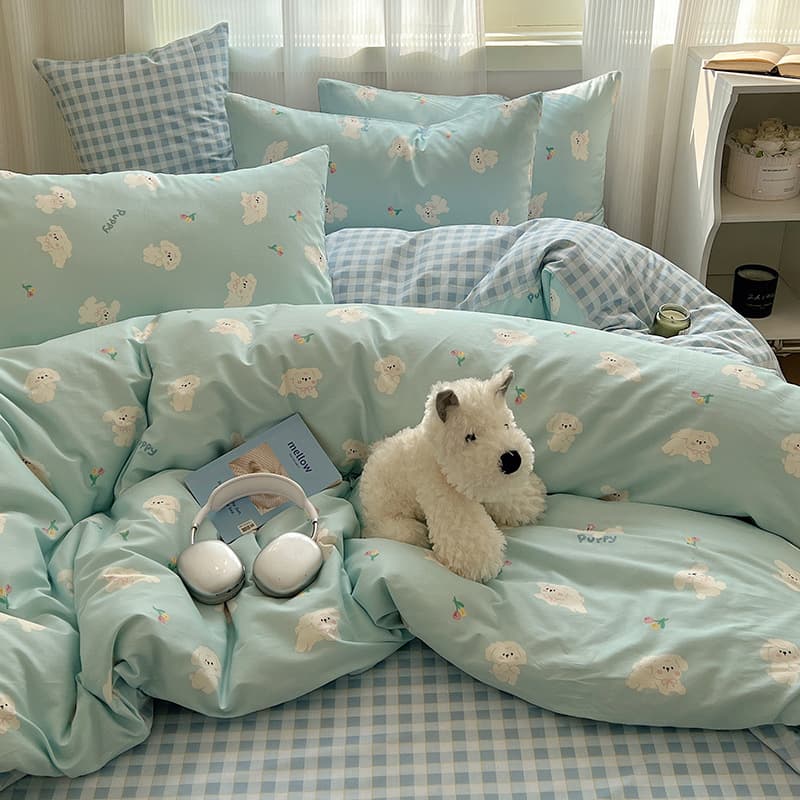 Cartoon Bedding 4-Piece Set, Sheet and Duvet Cover 3-Piece Set, Single and Double for Student Dormitory