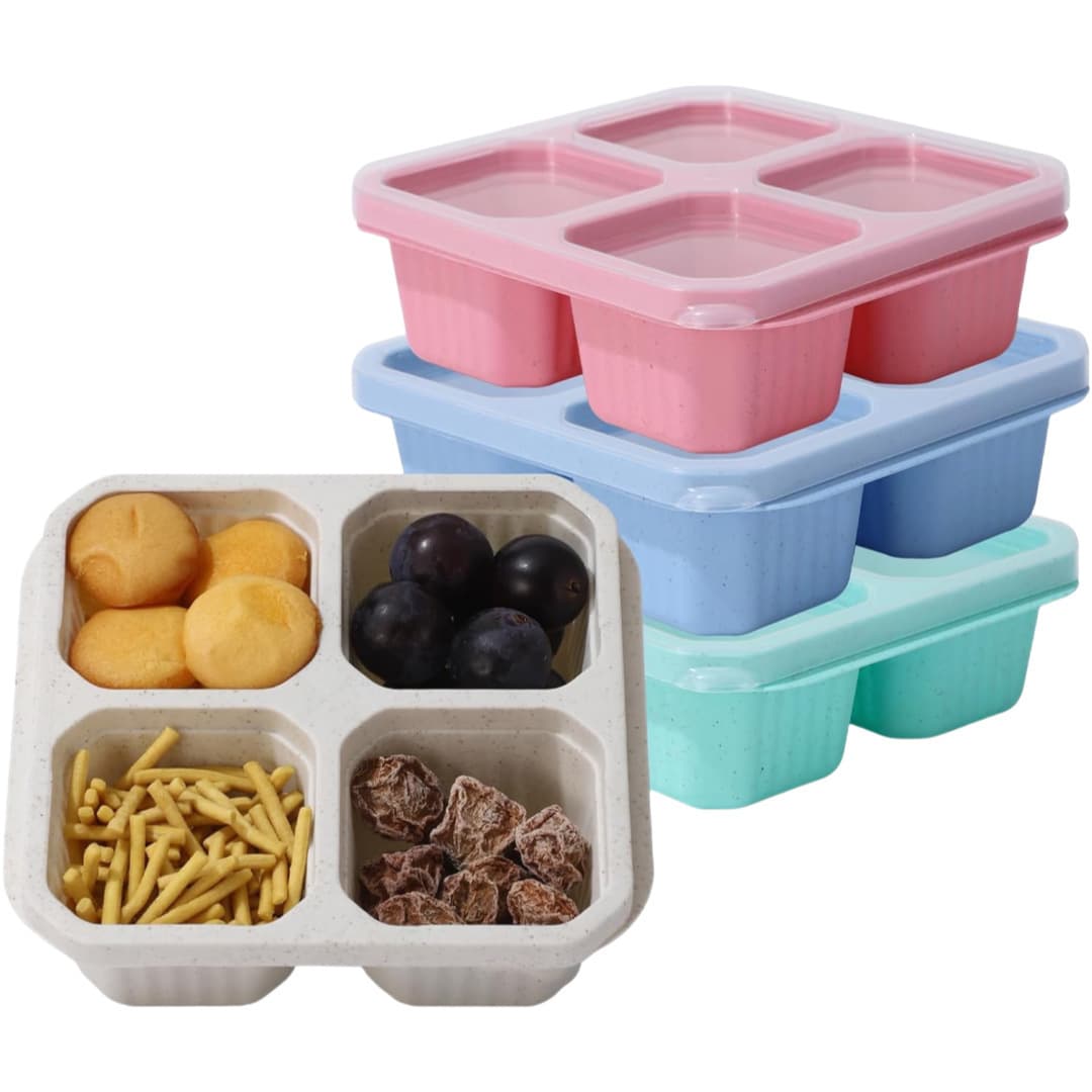 TEMU 4-Compartment Lunch Box Set Snack Container Fruit Picks Kids Sauce Divided Box Cross-Border