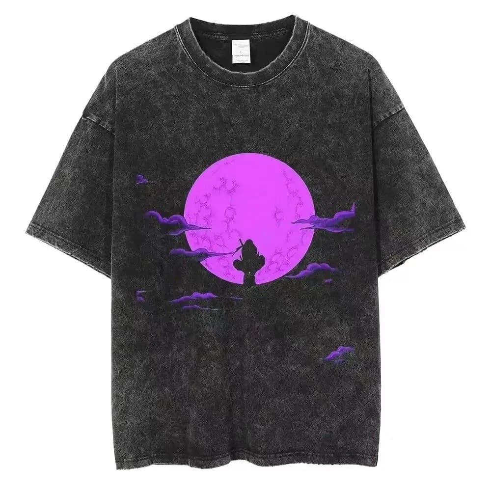 Naruto T-Shirt Purple Itachi Unisex 240G Vintage Washed Distressed Direct Injection Snowflake American T-Shirt Men
