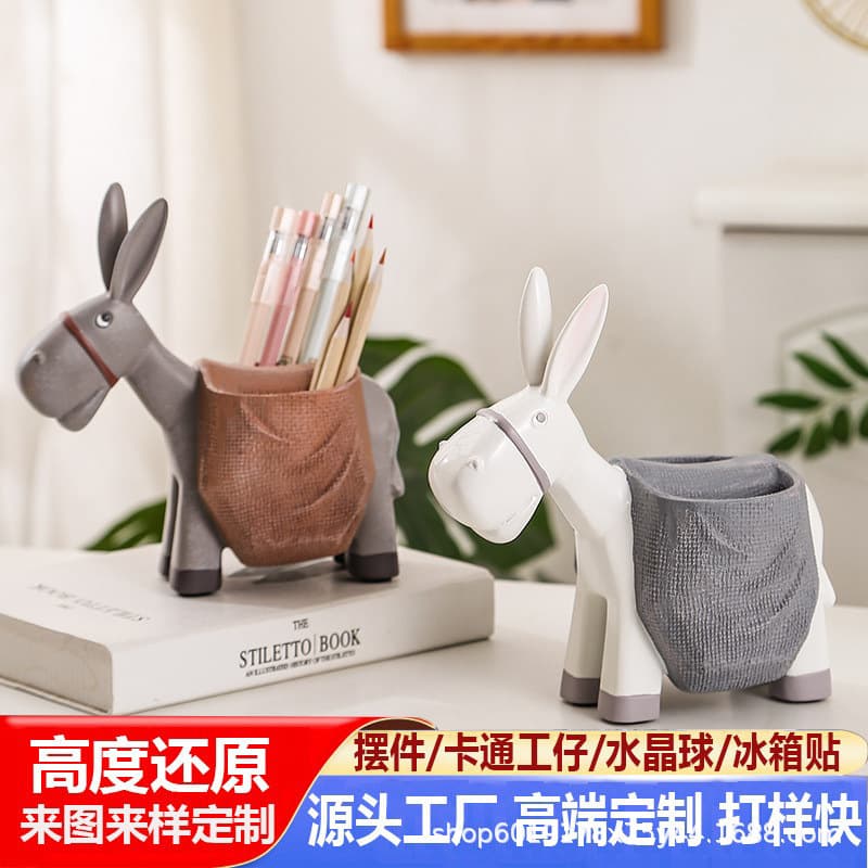 Cute Desk Decoration Pen Holder for Study and Office, Donkey Creative Personalized Desktop Organizer