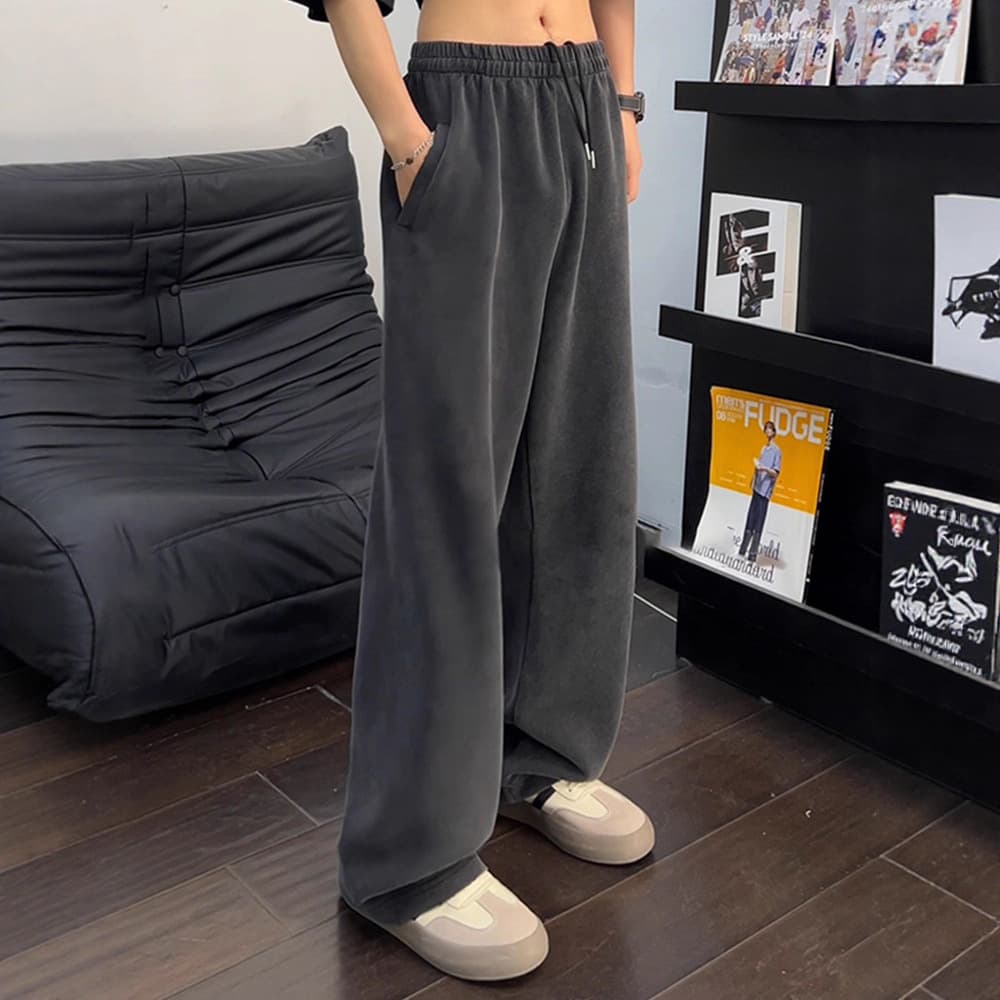 American retro washed heavyweight sweatpants for boys new drapey wide leg pants loose BF lazy style straight pants