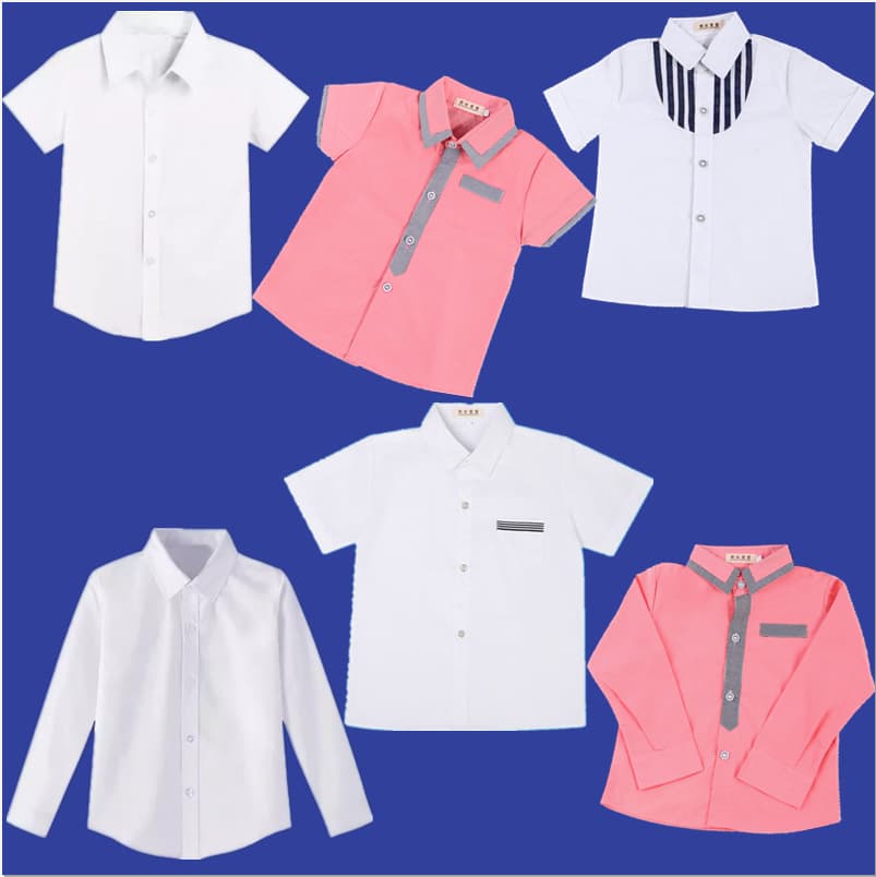 Boys' White Shirt, Kindergarten Long Sleeve, School Performance Uniform, Fleece-Lined Pure White Cotton Shirt for Girls