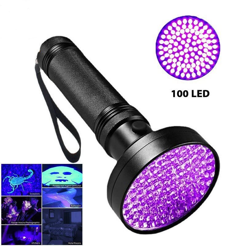 100-LED UV Purple Flashlight Ultraviolet Light for Anti-Counterfeit Detection of Cigarettes, Alcohol, Scorpions, and Currency Verification, Portable LED Light
