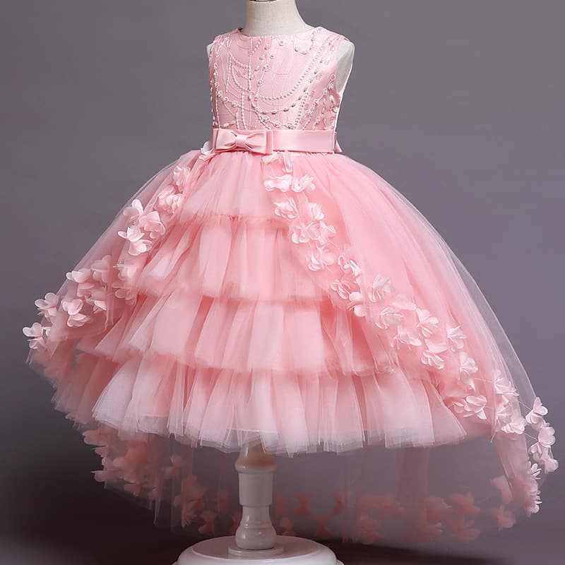 In Stock Wholesale Kids Wedding Dress with Train, Bow Princess Gown for Girls, Flower Girl Dress Kids Dress