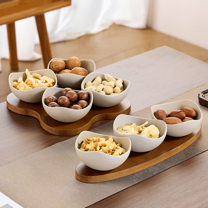 Cross-border Special Supply Coarse Ceramic Snack Plate, Home Living Room Coffee Table Ceramic Dried Fruit Dish, Tea Snack Nut Candy Fruit Tray