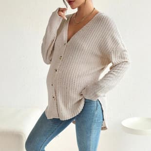 Cross-border Europe and America Export Amazon Long Sleeve Maternity T-Shirt Cross-border Front Button Cardigan Drop Shoulder Sleeve Maternity T-Shirt