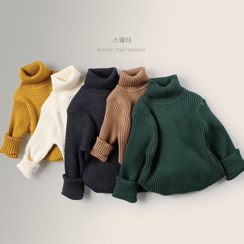 2024 Spring Korean Version Forest Style Unisex High Neck Knit Pullover Green Cotton Print Winter Korean Children's Wear