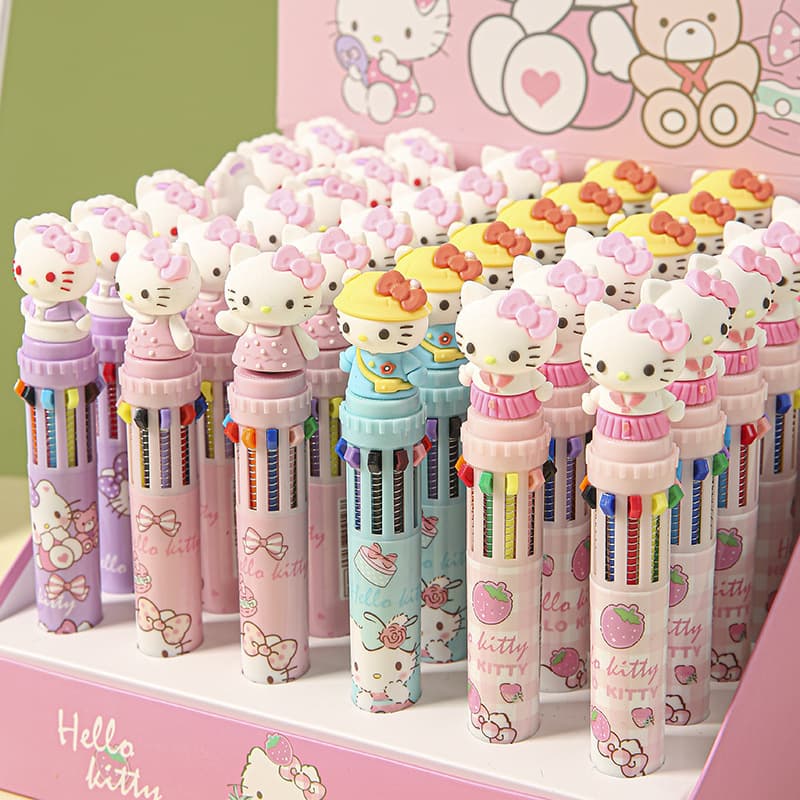High-looking pink cat ten-color ballpoint pen multi-color press handbook pen shape color pen stationery wholesale