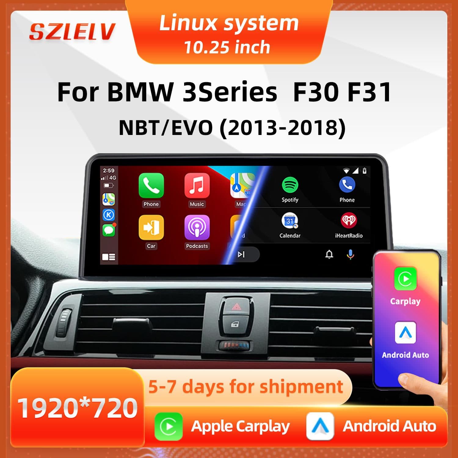 For BMW 3 Series F30 F31 Car Center Console HD Screen 10.25 Inch 1920*720 Car Radio
