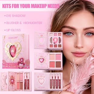 Girl Pink Heart-Shaped 3-in-1 Makeup Book Eyeshadow Blush Lip Gloss All-in-One Makeup Palette Matte Fine Glitter Export Supply