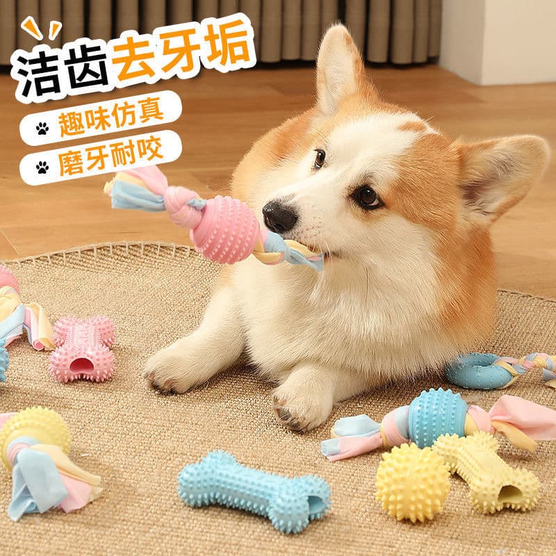 Cross-border Pet Dog Toys Durable Chew TPR Puppy Teething Stick, Golden Retriever Corgi Dental Cleaning Toy Ball Supplies