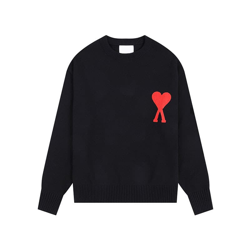 New Fall/Winter High-Neck Heart Print Sweater for Men and Women, Striped Youth Love Heart Casual Pullover Knit Top