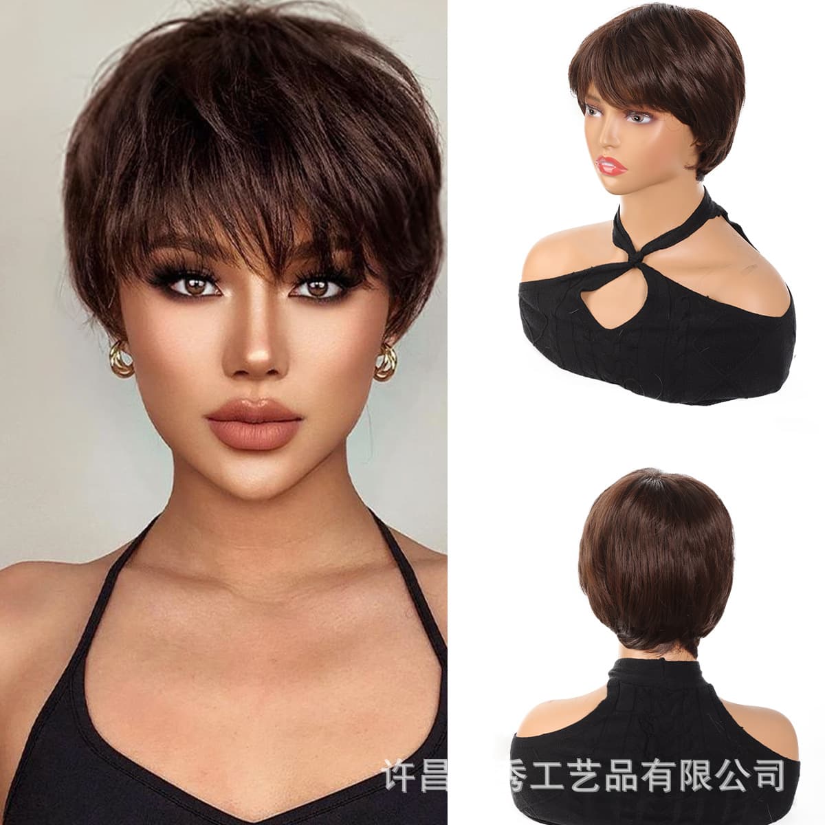 Cross-Border Trade Europe and America Women's Wig Gradient Blonde Brown Wig Short Hair with Bangs Factory Stock