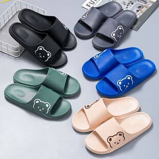 Summer Slippers for Men and Women, Cloud-Like Comfort, Indoor Home Couple Cartoon Sandals, Side Bear Design, One-Strap Slides