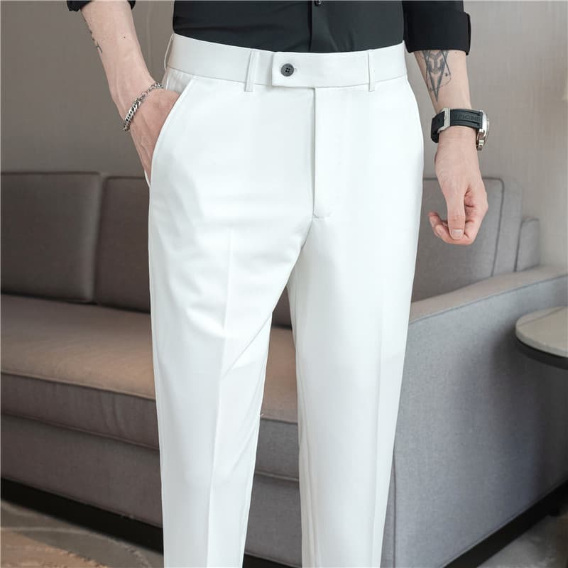 Summer casual trousers for men, loose straight business suit trousers, four-way elastic drape suit trousers, men's professional formal trousers
