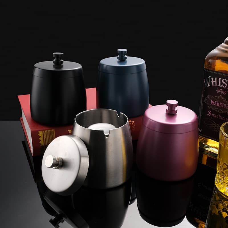 Stainless Steel Cigarette Ash Tray Creative Painted Hotel Home Use Lid Cigarette Ash Tray Gift Can Do Logo