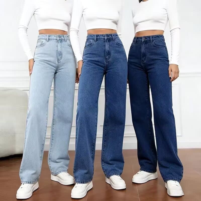 Cross-border European and American women's high-waisted slim fit loose straight denim trousers trendy fashion straight wide leg pants wholesale