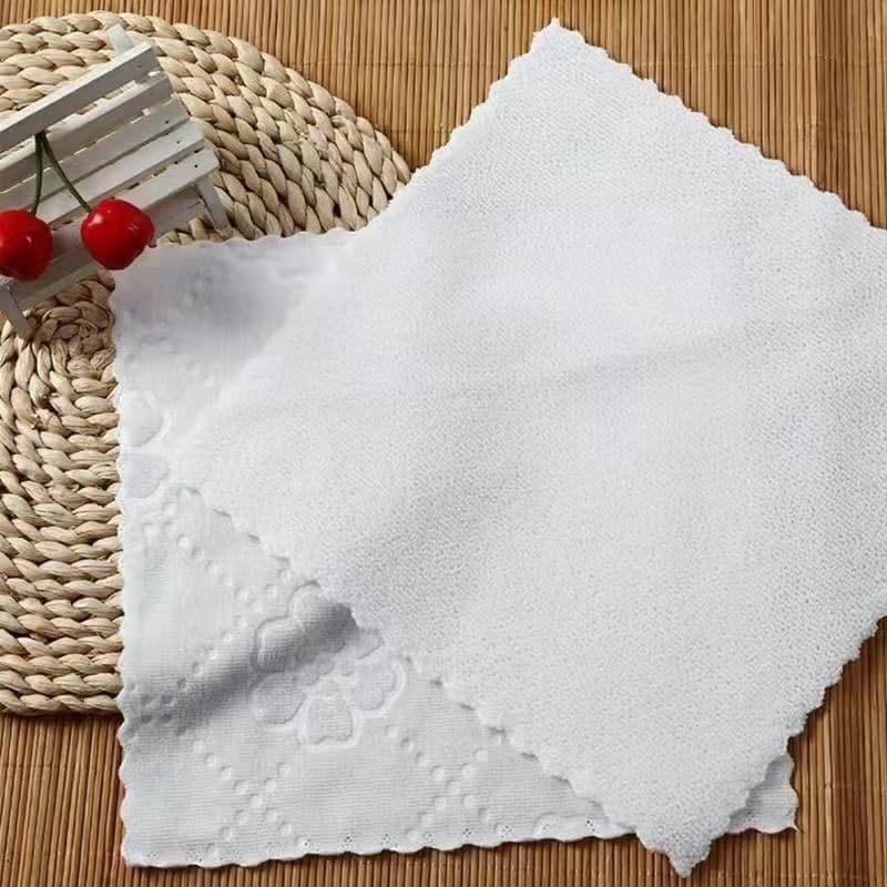 Wholesale microfiber white square towel, embossed small square towel, disposable napkin for wet wipes, hotel small white towel