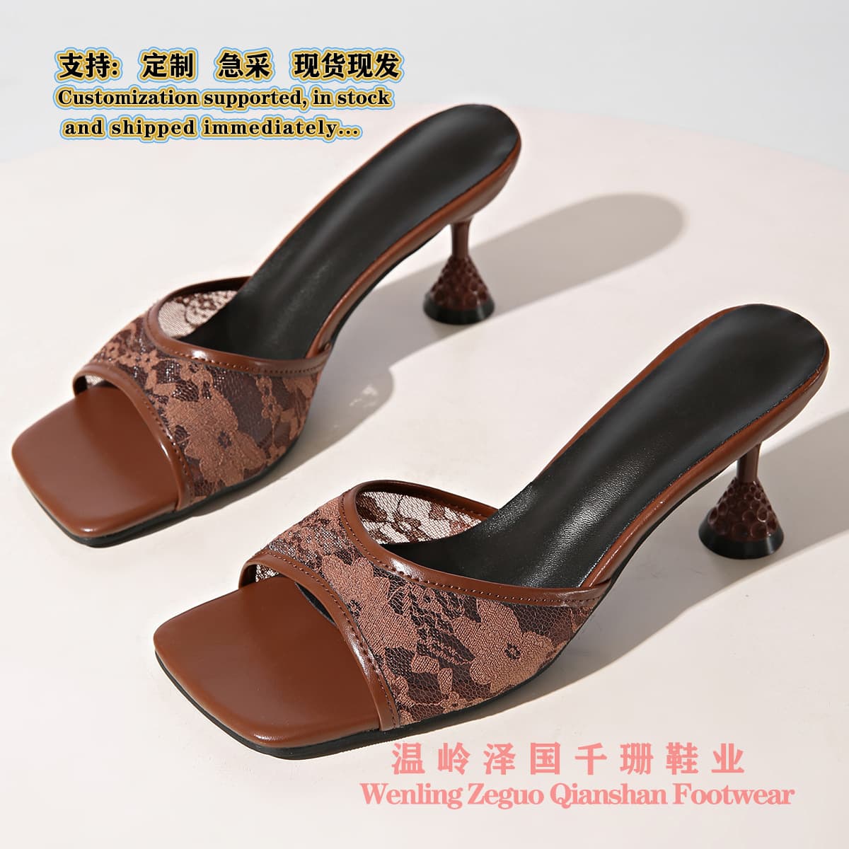 Cross-border Large Size Mesh Square Toe High Heel Sandals with Unique Heel for Women Dress Sandals Foreign Trade Thin High Heel Slippers