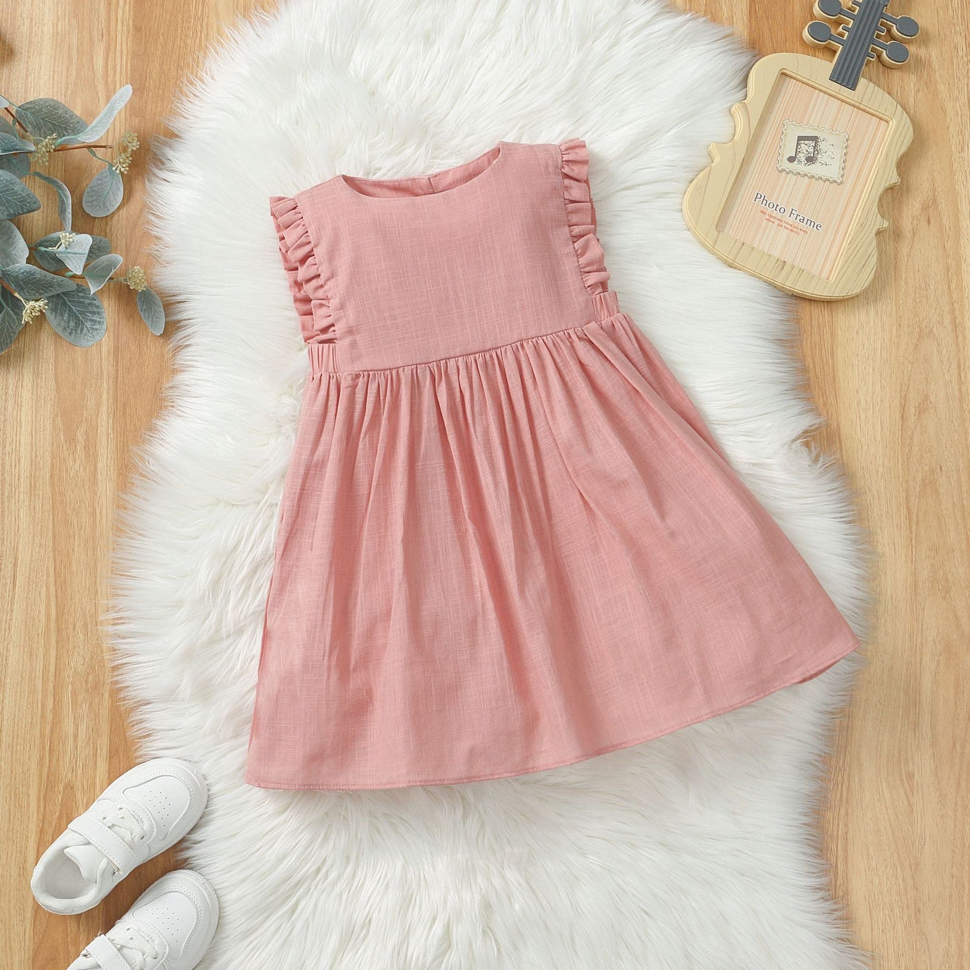 Girls Dress 2025 Summer New Girls Ruffled Flying Sleeve Tank Top Thin Princess Dress Baby Dress