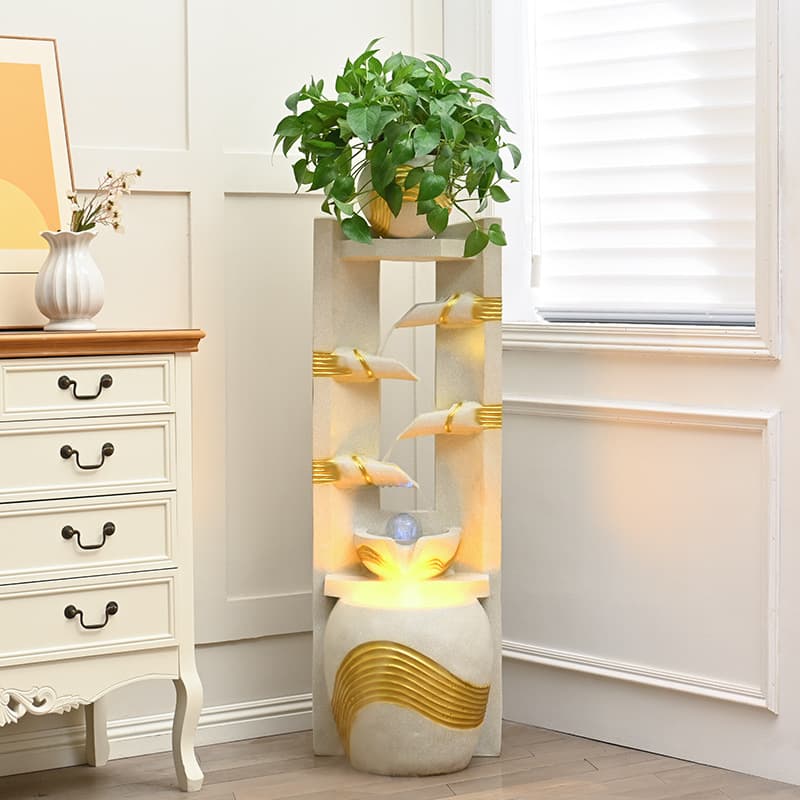 Modern minimalist flowing water ornament for living room, office, or beside TV cabinet and sofa; floor-standing decorative piece for wealth attraction and landscape creation
