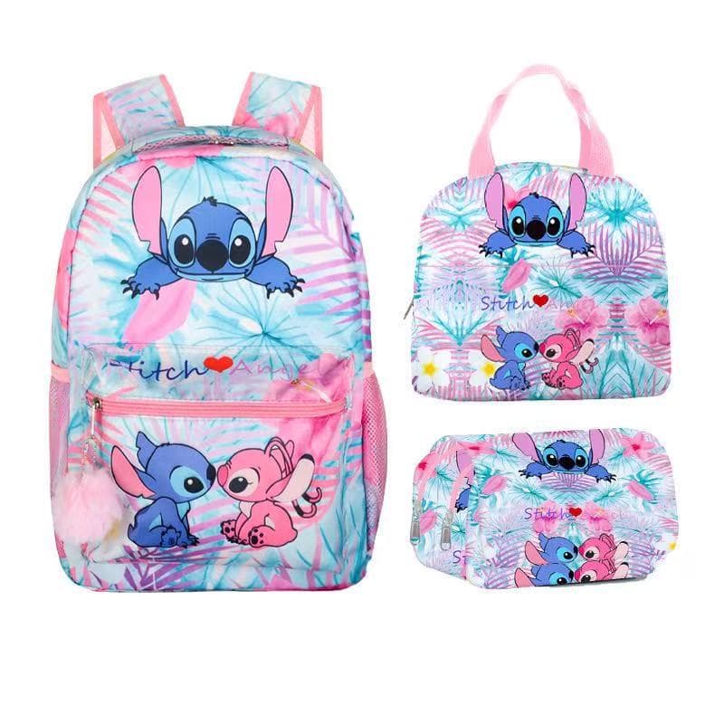 Hot-selling Stitch children's backpack for primary school students pink printed school bag insulation box pencil bag cool rice