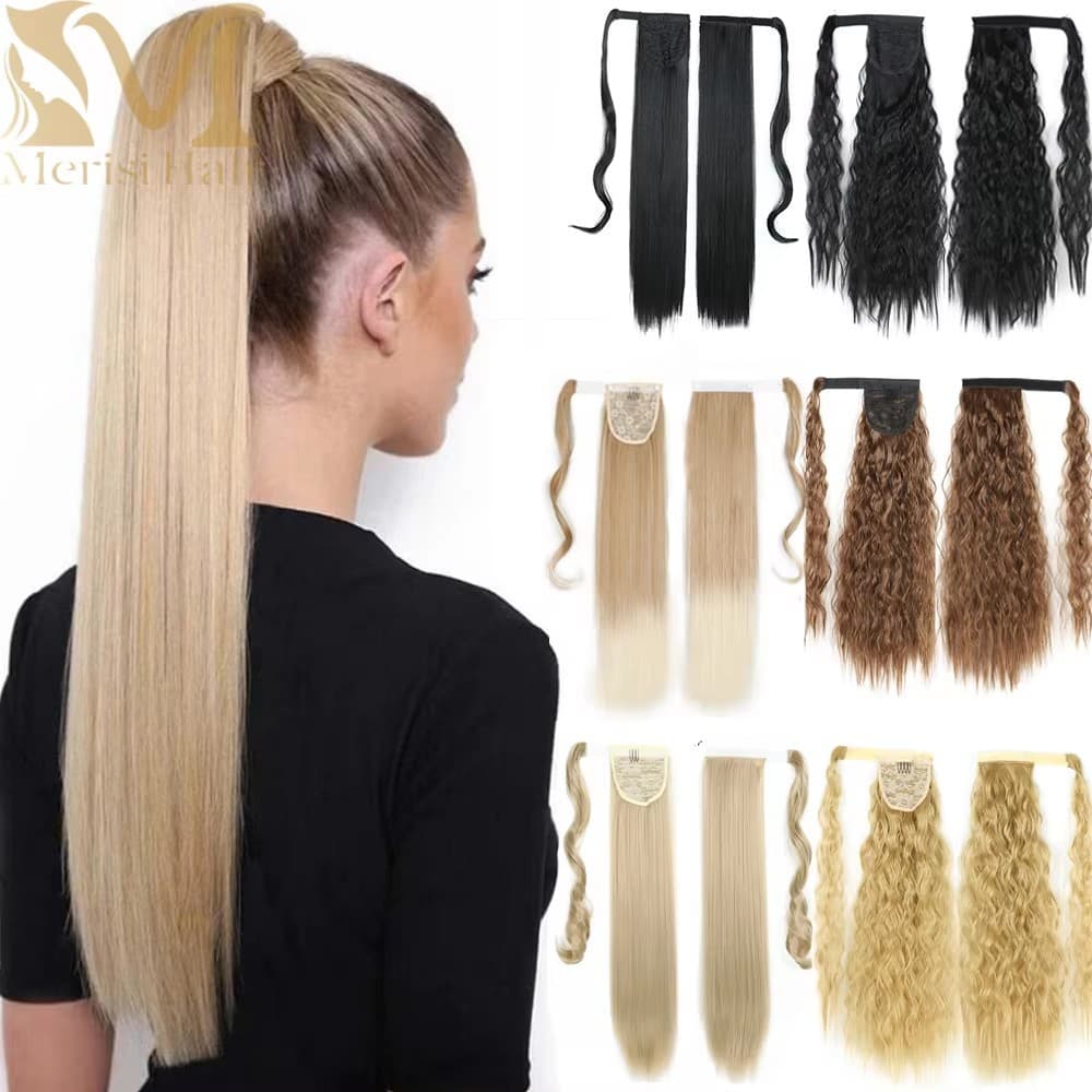 55cm Long Straight Ponytail Extension High Temperature Fiber Velcro Straight Hair Tail Wig