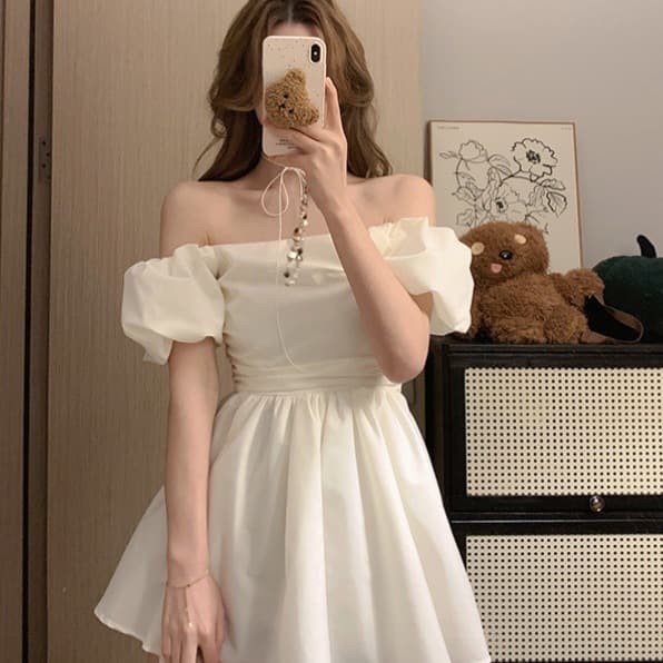Plus Size Women's Two-Way Off-Shoulder Dress with Waist Definition, Bare Shoulder Puff Dress, Vacation Dress