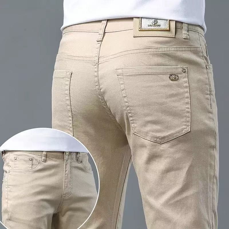 European high-end trendy brand khaki jeans for men, spring/summer new arrival, slim tapered stretch fashion casual pants