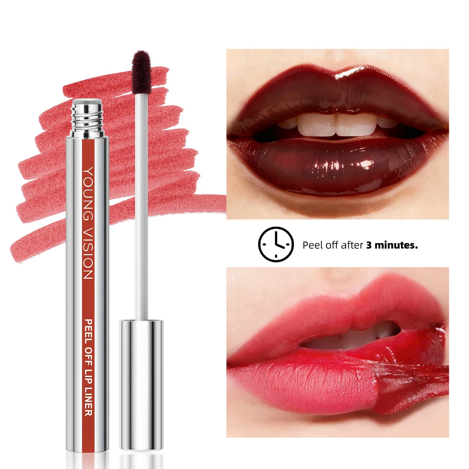 YOUNG VISION 3-Pack Peel-Off Lip Liner Pen, Peelable Lip Liner, Matte, Smudge-Proof, Lip Contour