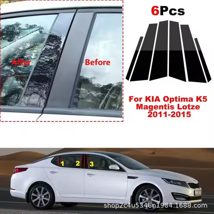 For Kia Optima 2011-2015 K5, black PC window trim for B-pillar decoration