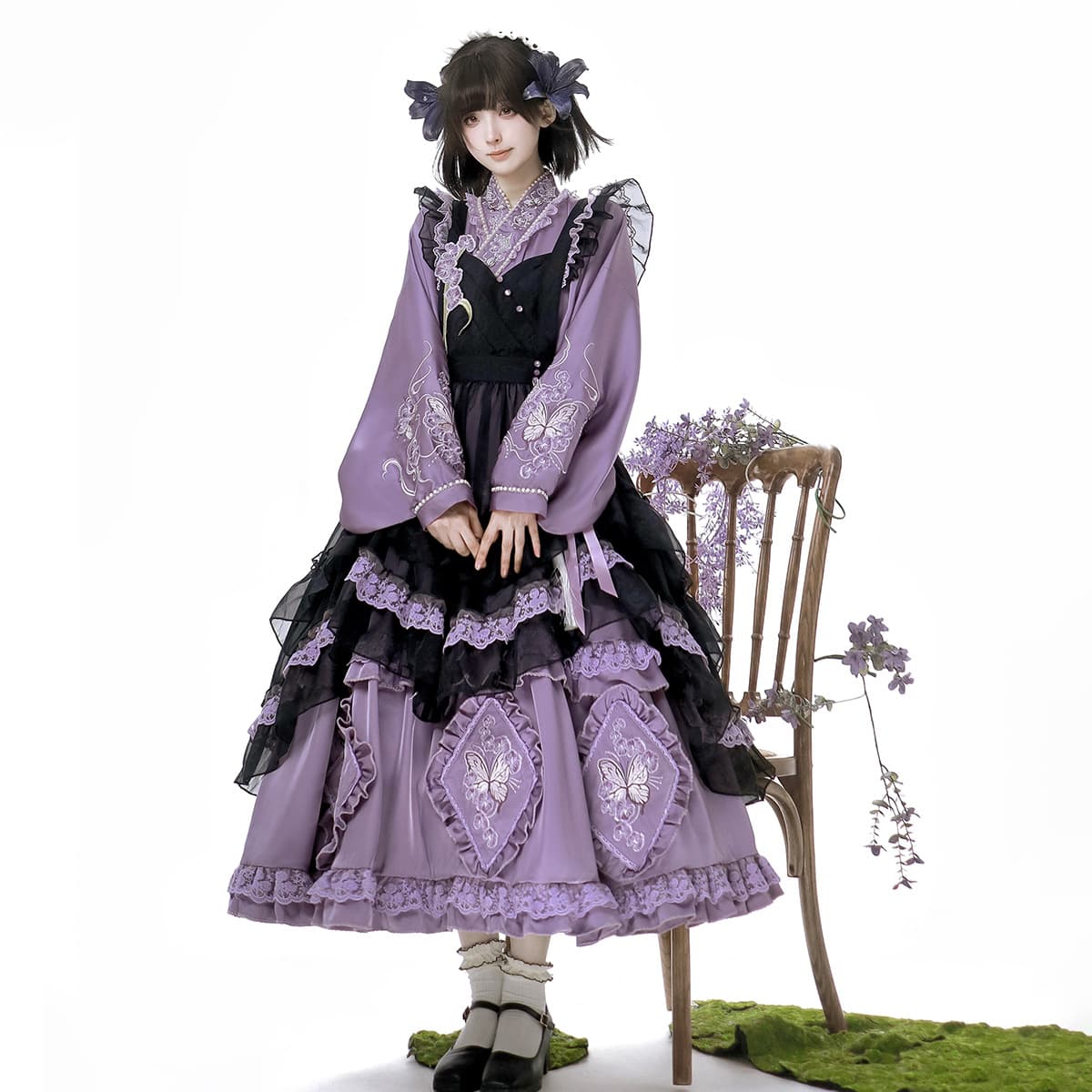 Xiong Doujiang Original Butterfly Orchid Garden Lolita Women's Lolita Apron Dress Daily Sweet Set 9392