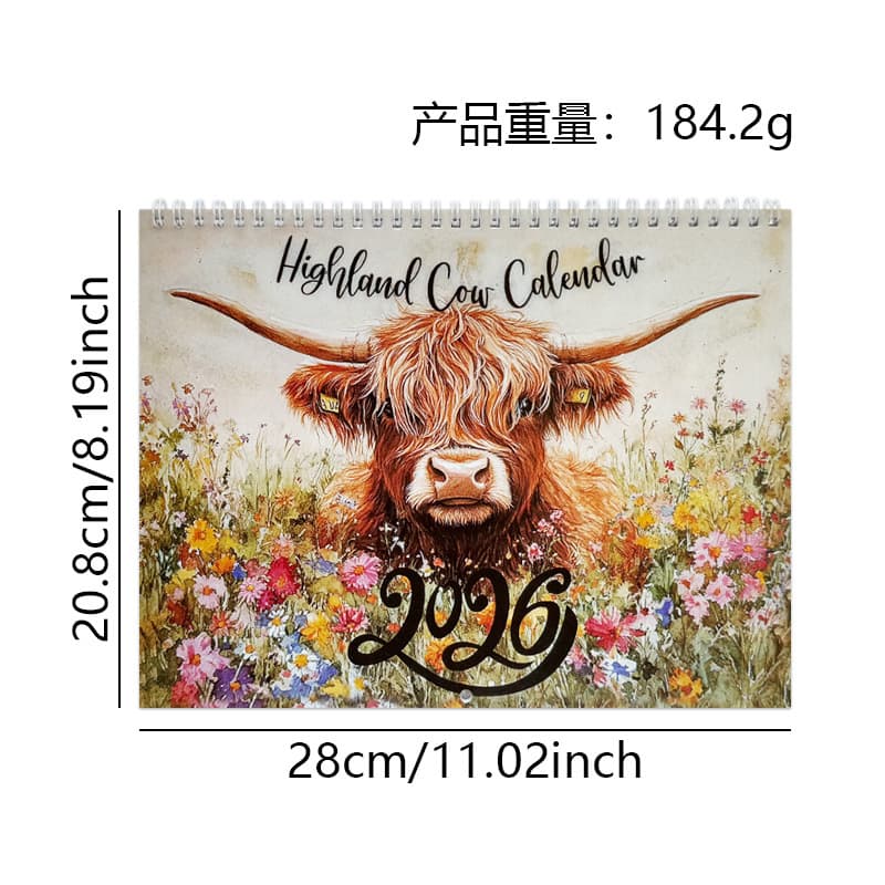 Cross-border new product Highland Cow Calendar 2026 desktop calendar annual book Highland Cow Calendar