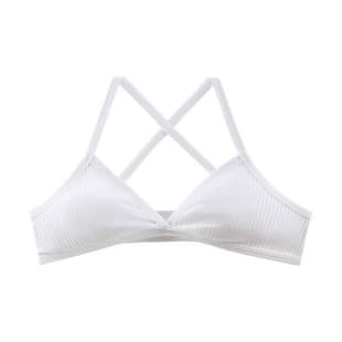 European and American style thin cotton bralette cross-back triangle cup wire-free comfortable breathable bra lightweight ribbed texture