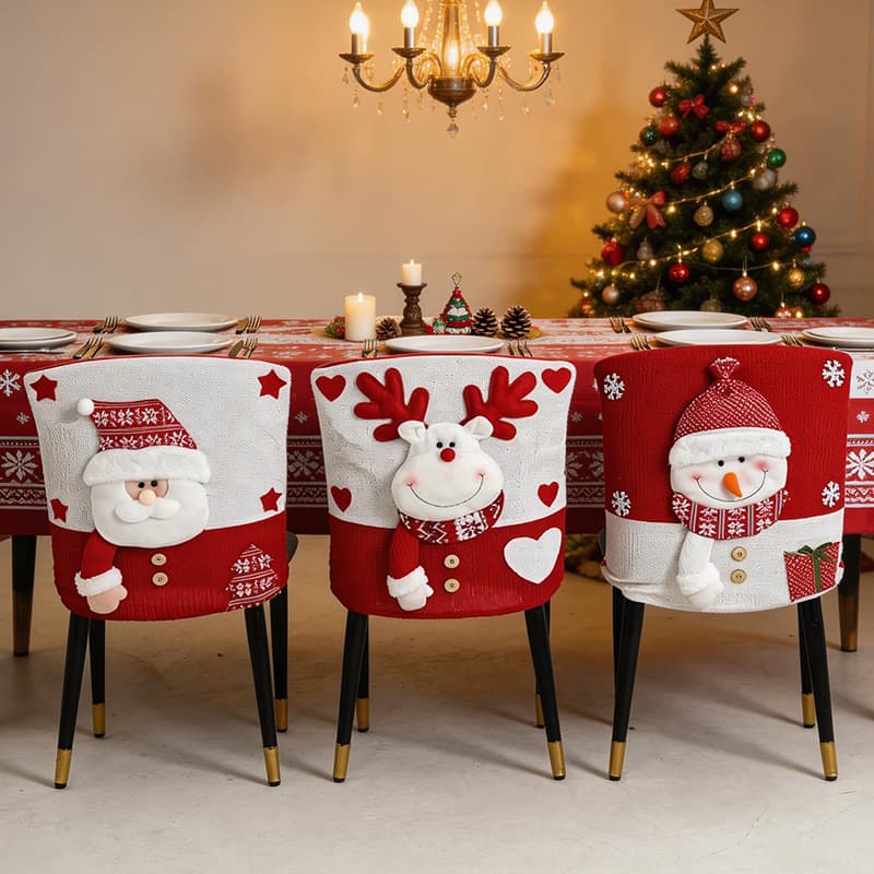 Cross-border Christmas Decoration Chair Cover Red and White Knitted Santa Claus Chair Cover Dining Chair Cover Snowman Chair Back Cover