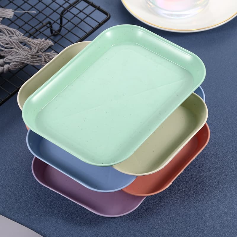 Wheat straw rectangular plate and dish, plastic rice noodle tray, minimalist serving tray, household vegetable plate, fruit plate in stock