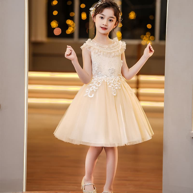 New Short-Sleeve Girls Princess Dress Children's Dress Champagne Fashionable Skirt for Toddlers and Kids Party Dress