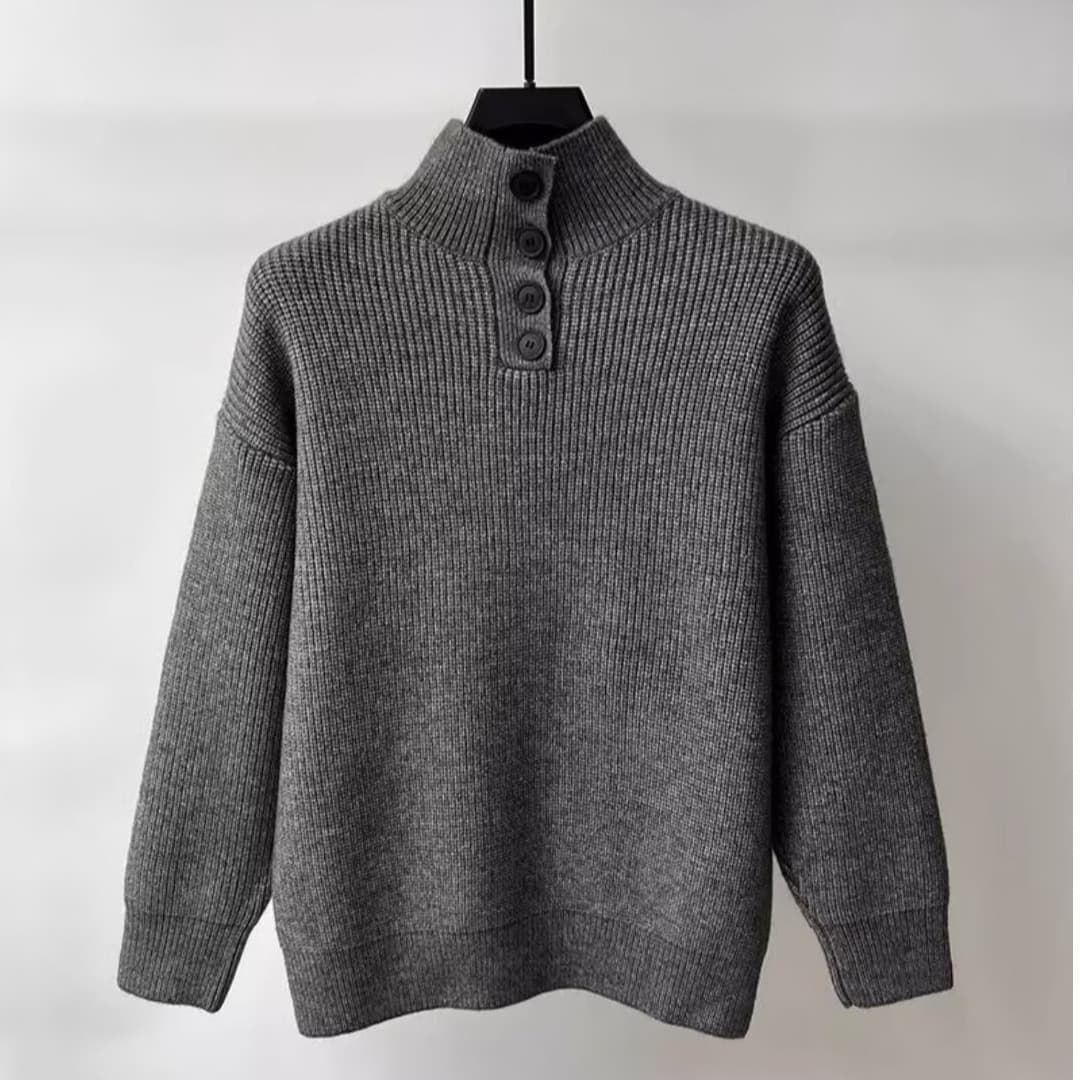 Button Stand Collar Thickened Sweater Men Autumn Winter Loose Lazy Style Knitwear Men's Base Layer Half High Neck Pullover